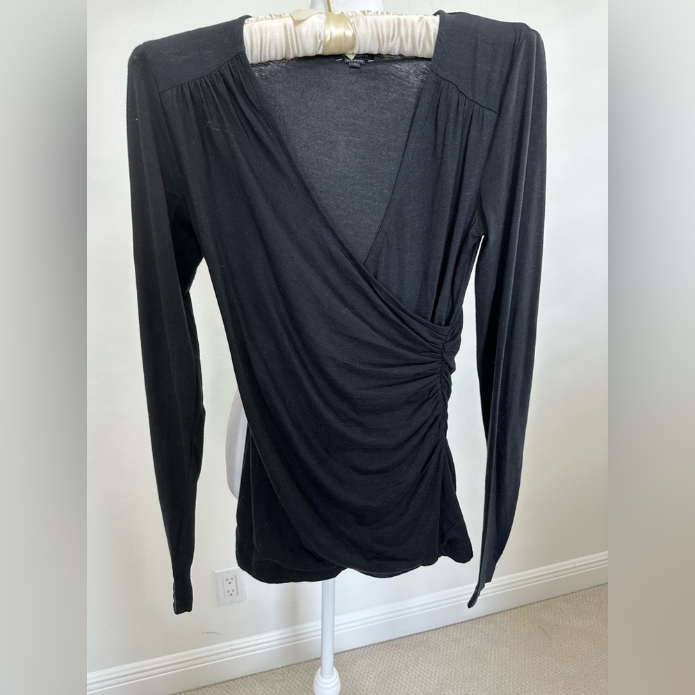 W by Worth Long Sleeve Black Gathered Front  Top, Size S